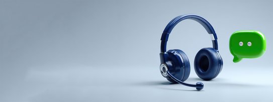 Ein Headset mit einer grünen Sprechblase daneben