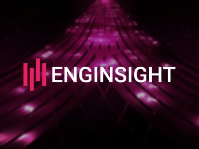 Logo von Enginsight auf dunklem Hintergrund mit magentafarbenen, leuchtenden Linien, die eine digitale Datenstraße oder Netzwerkstruktur symbolisieren.